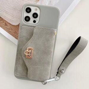 NEW❗️Diagonal Card Holder Wallet Phone Case for IPhone 14 Pro Max color gray